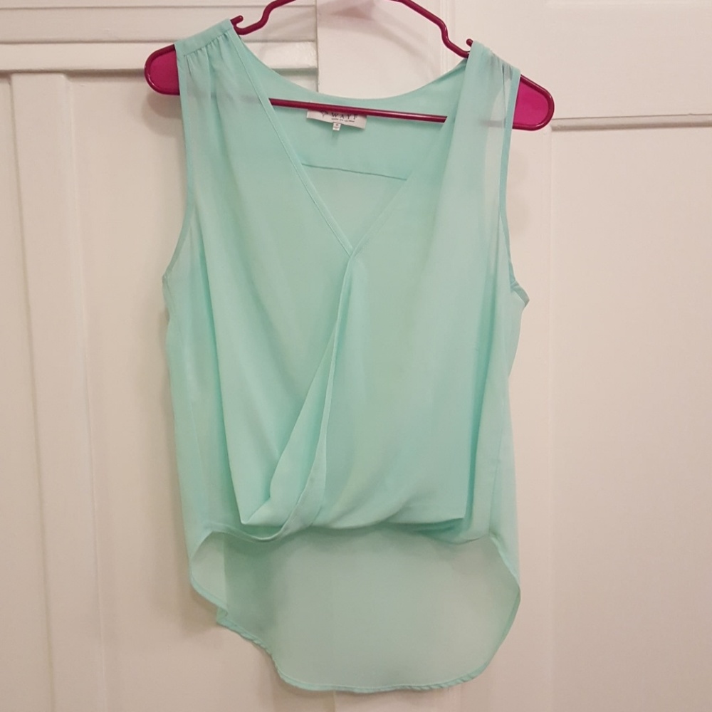 WAYF Aqua Sheer Wrap Blouse